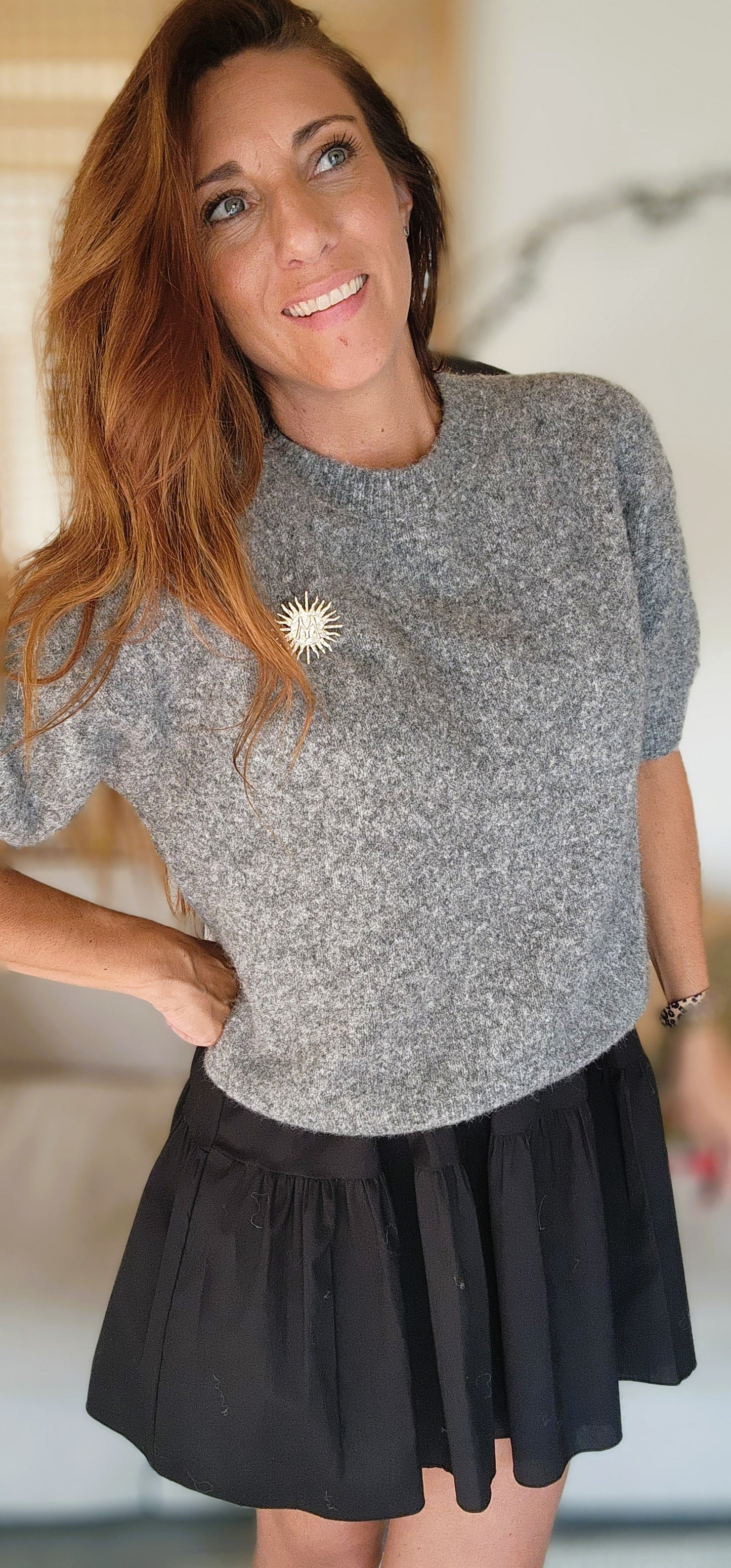 Pull manches courtes "ALPA" Gris