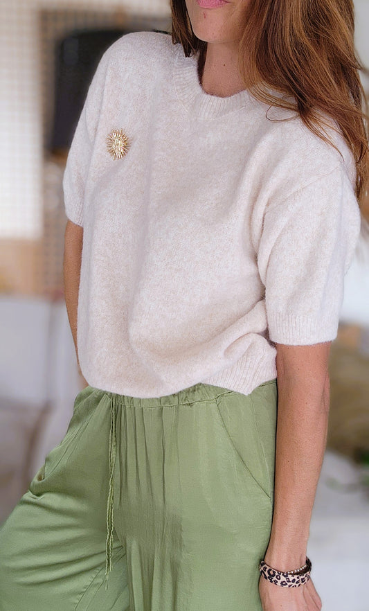 Pull manches courtes "ALPA" Beige