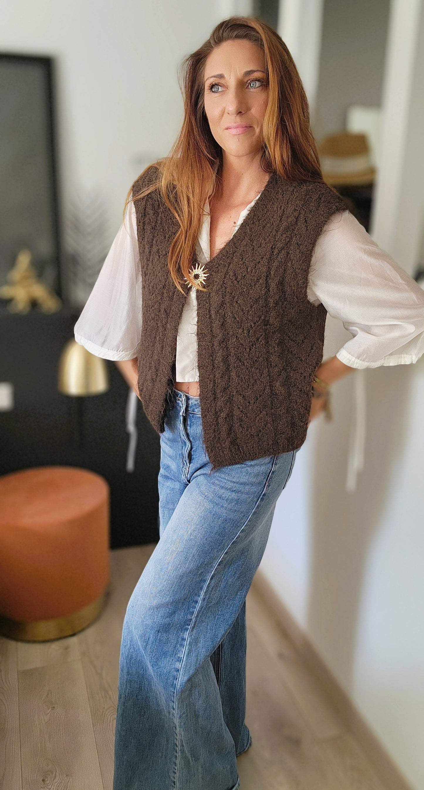 Gilet sans manches "GLORIA" Marron
