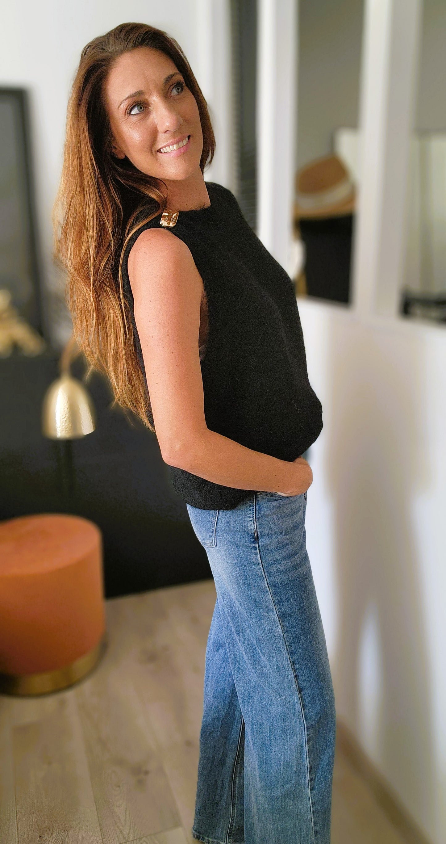 Pull sans manches "Nuage" Noir