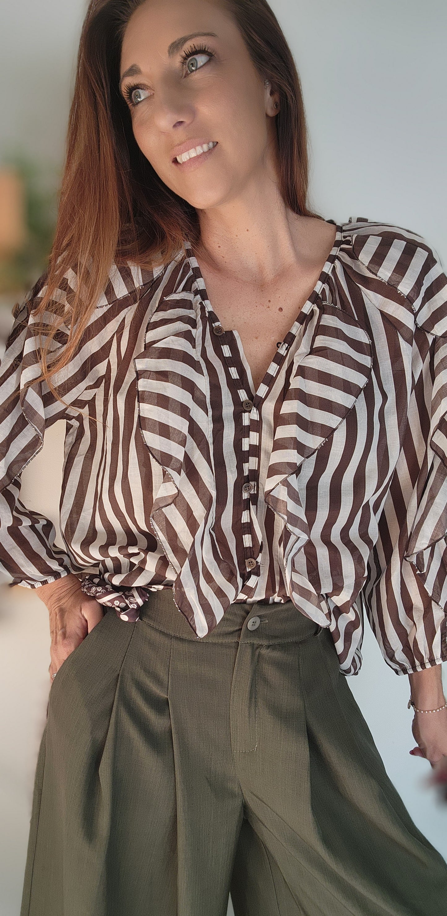 Chemisier volant "Sara" Rayé noisette