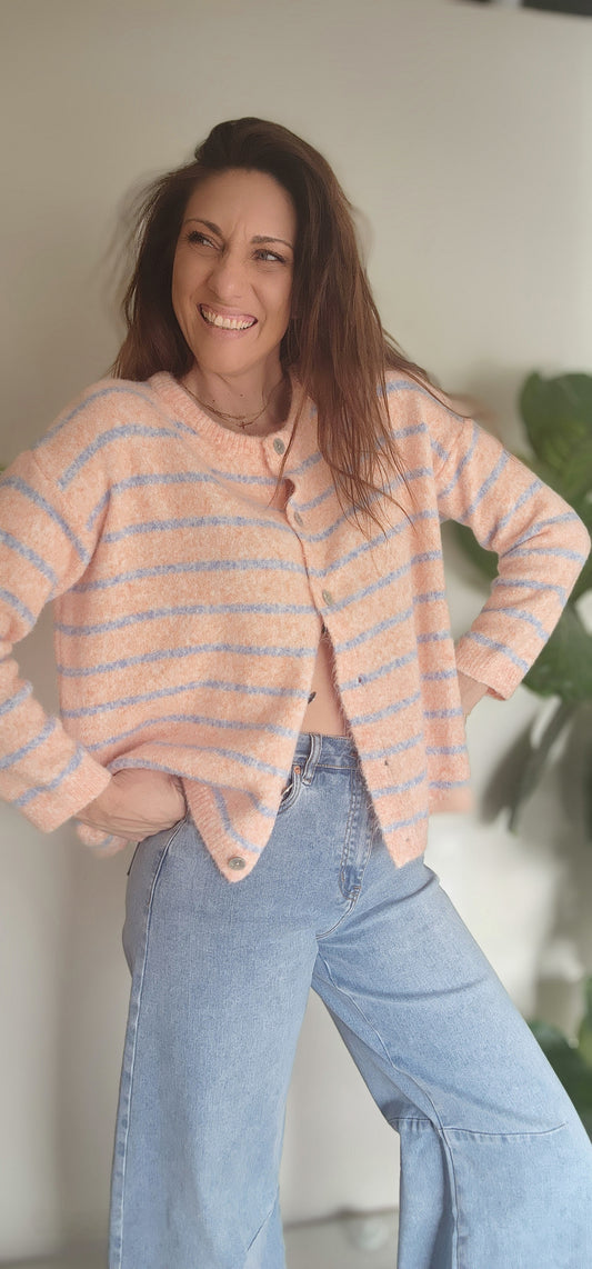 Gilet ALPAPOP Mandarine rayé bleu