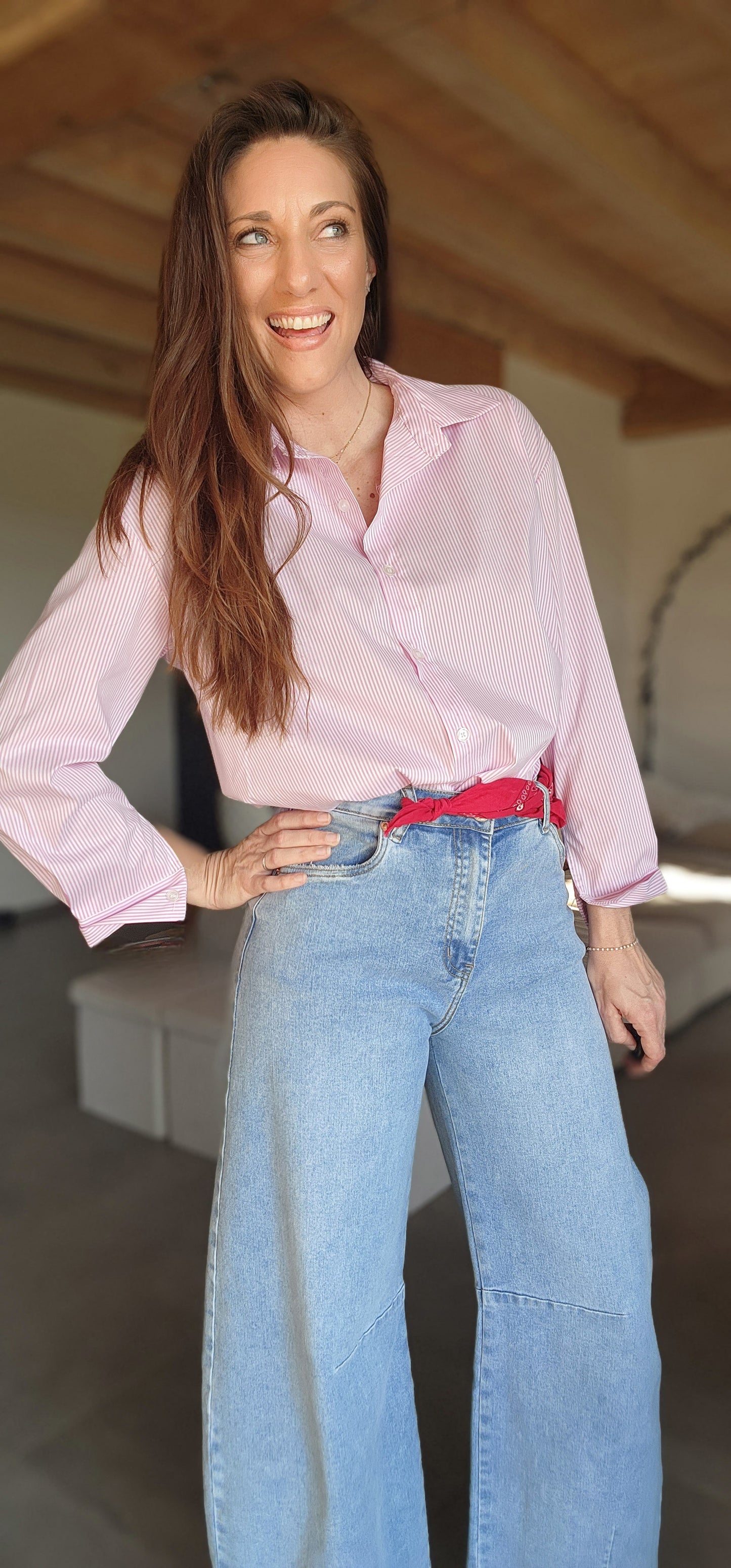 Chemise Cœur Dos Nu rayée Rose/Blanc