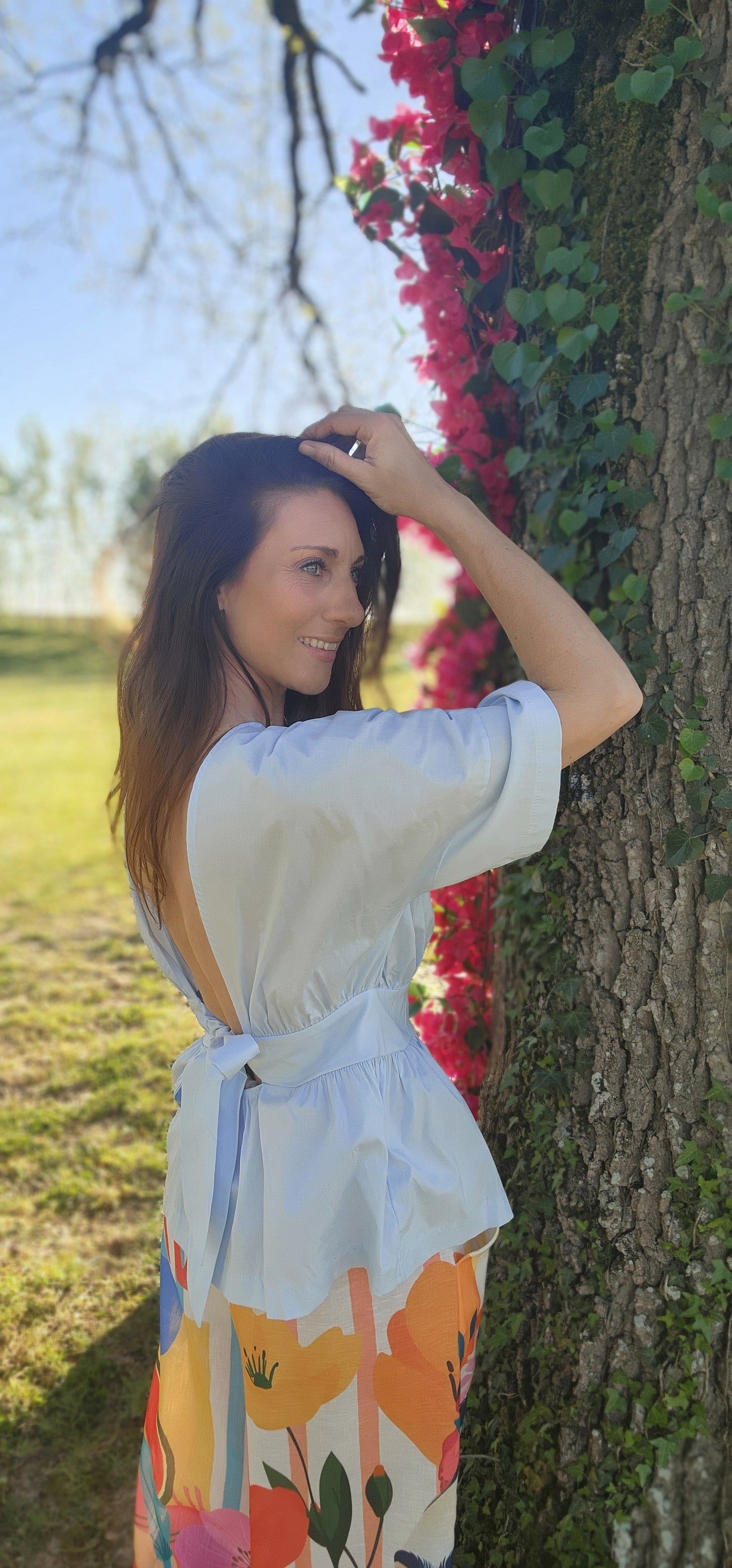 Blouse PENELOPE dos nu Bleu Ciel