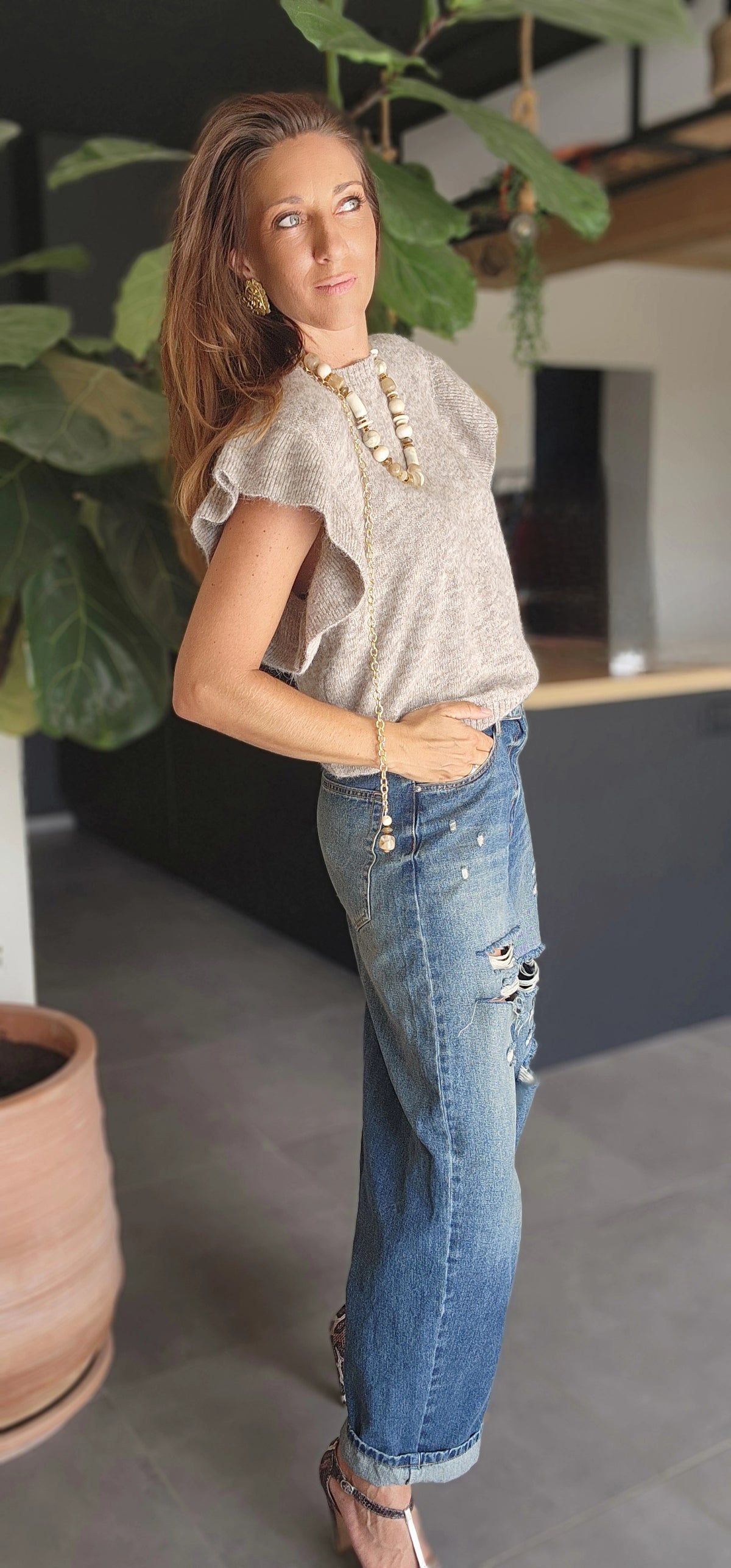 Pull INES Volant Beige