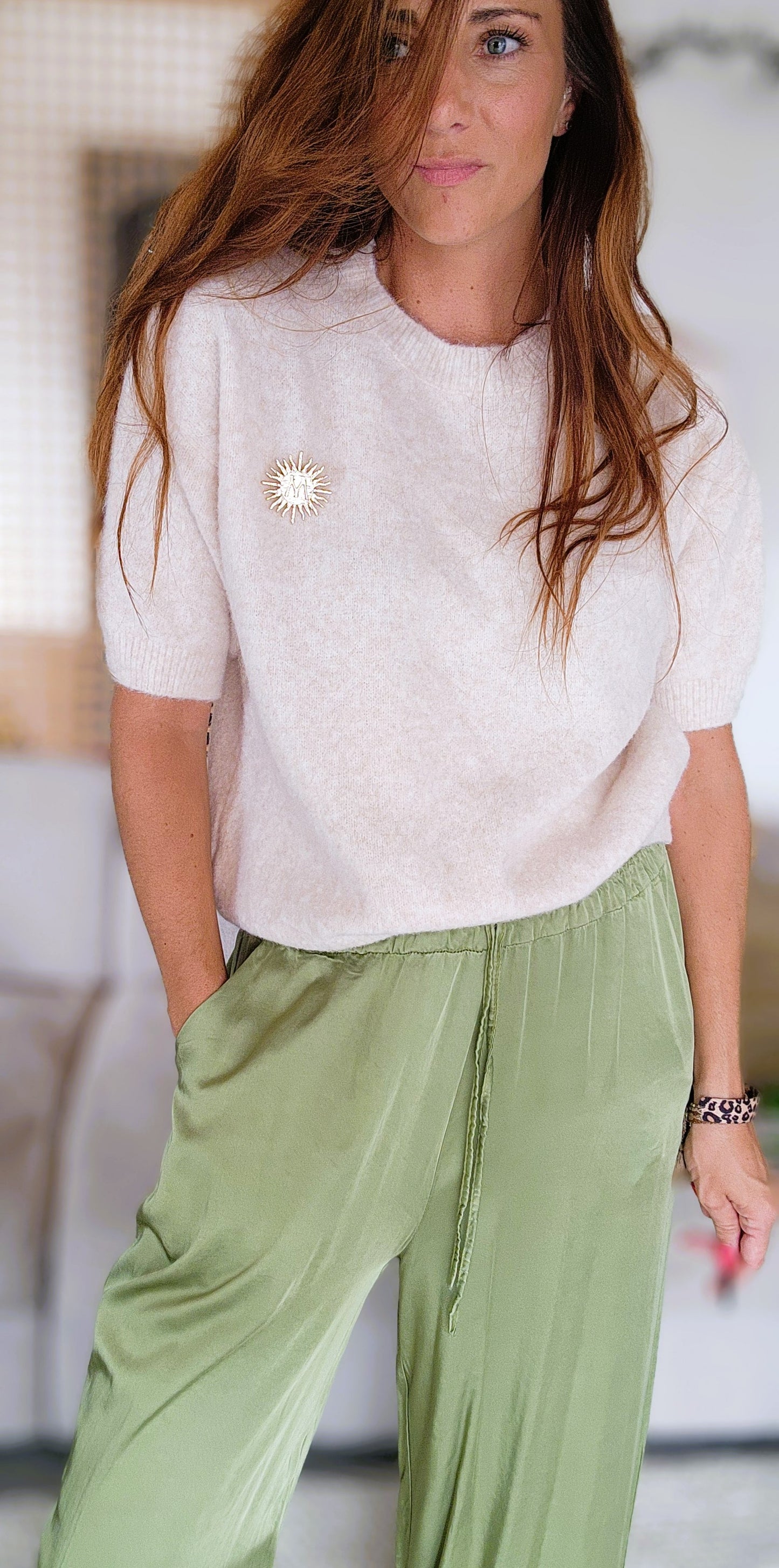 Pull manches courtes "ALPA" Beige