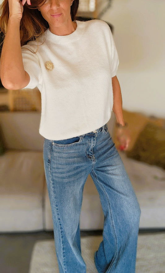 Pull manches courtes "ALPA" Ivoire