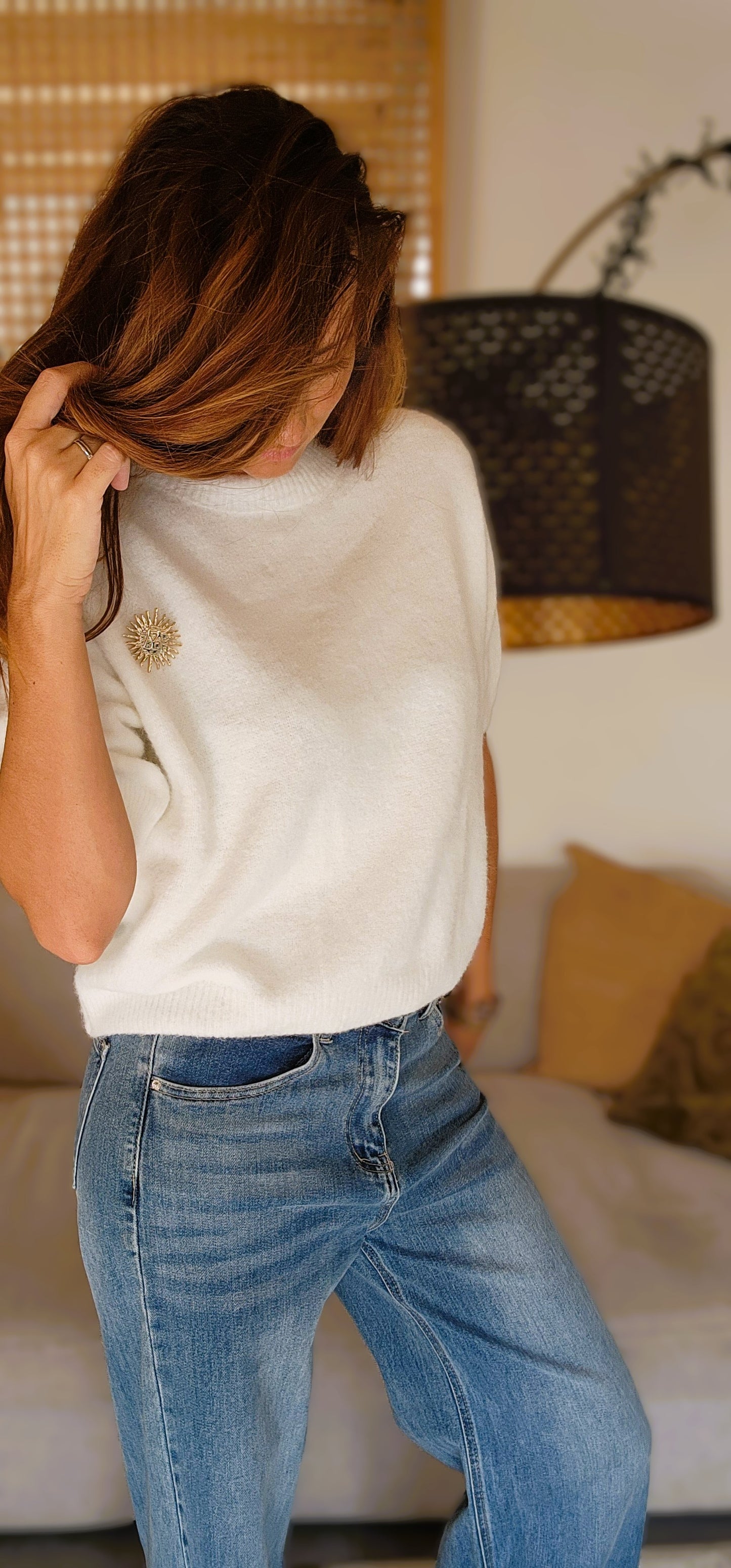 Pull manches courtes "ALPA" Ivoire