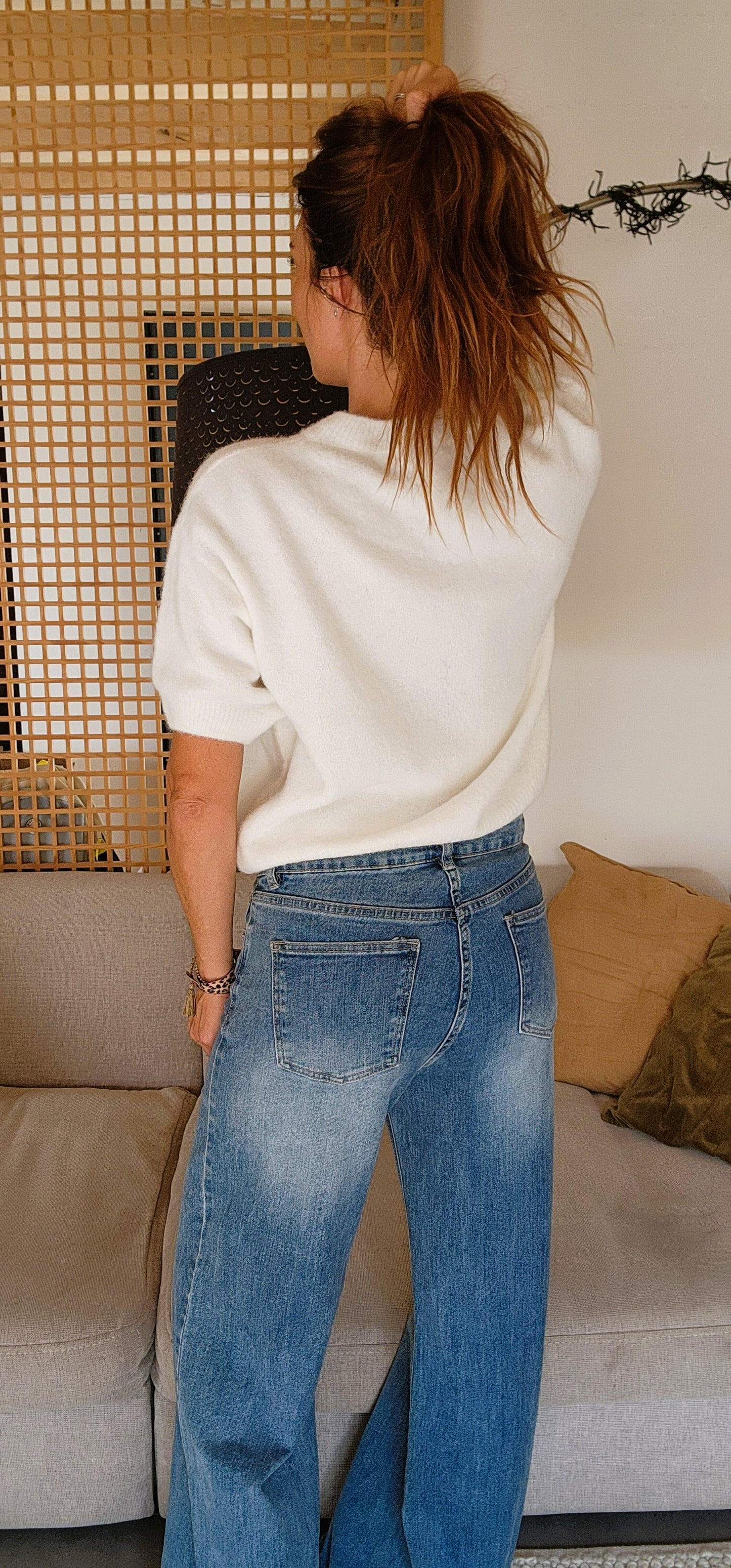 Pull manches courtes "ALPA" Ivoire