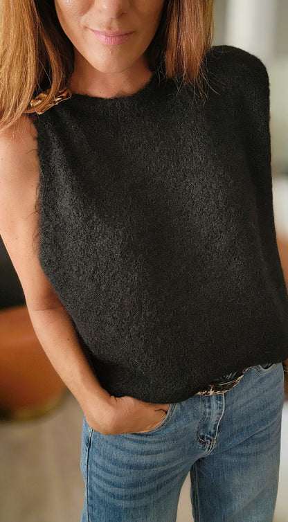 Pull sans manches "Nuage" Noir