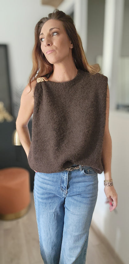 Pull sans manches "Nuage" Marron