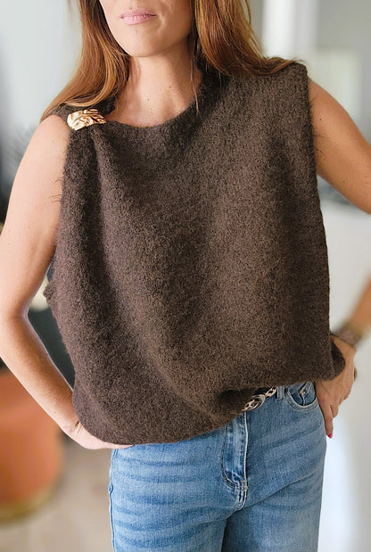 Pull sans manches "Nuage" Marron