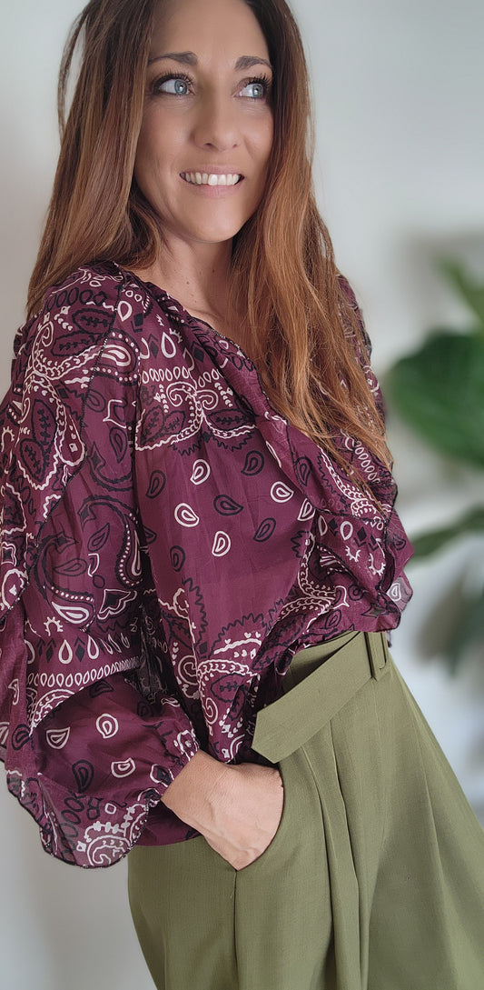 Chemisier volant "Sara" imprimé bandana