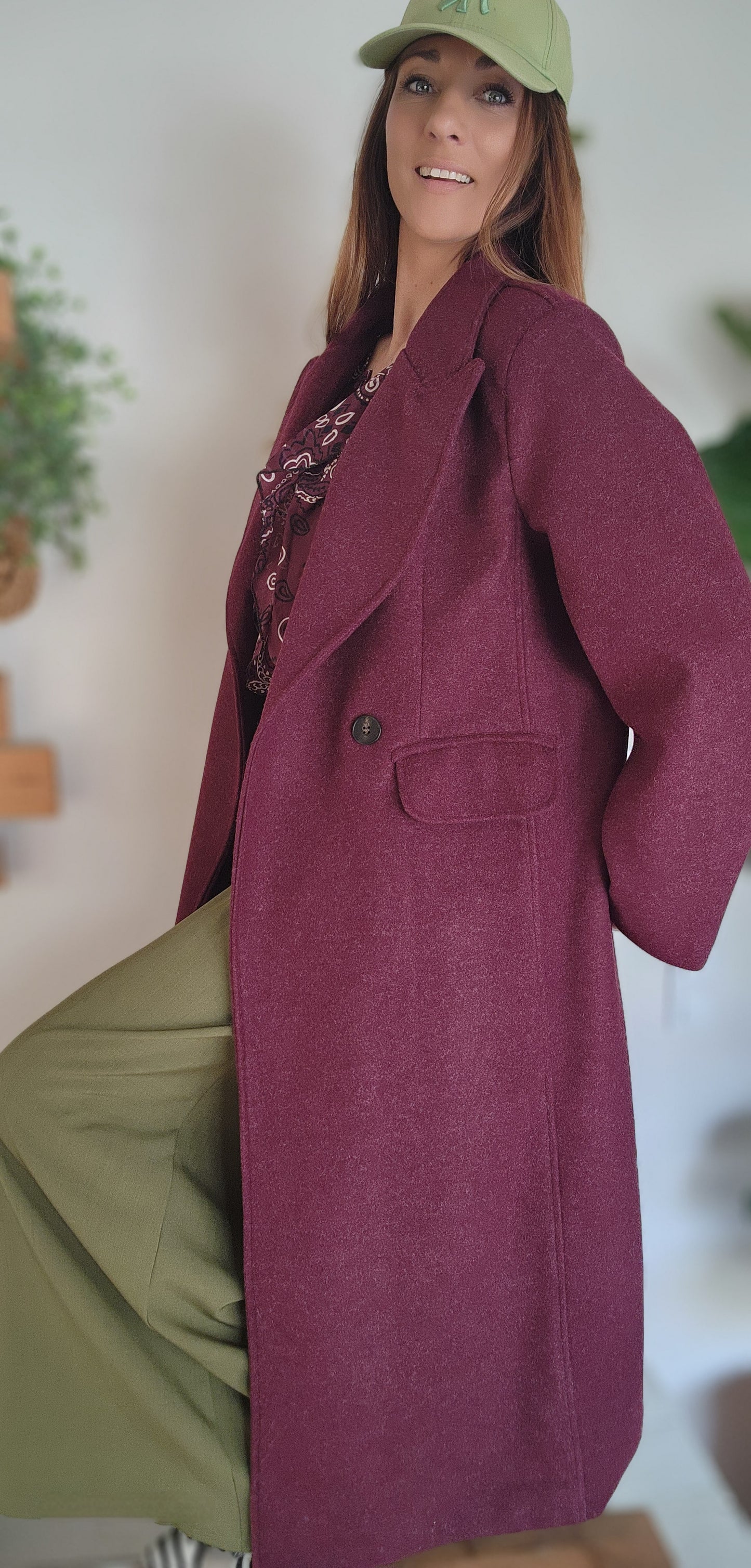 Manteau Long New York Lie de Vin