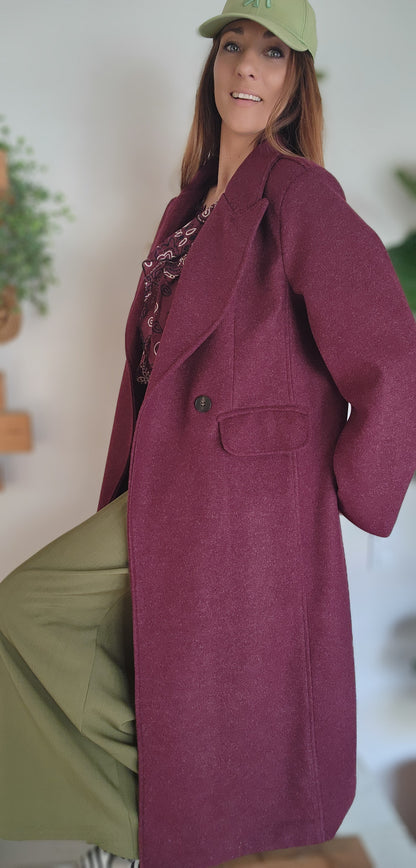 Manteau Long New York Lie de Vin