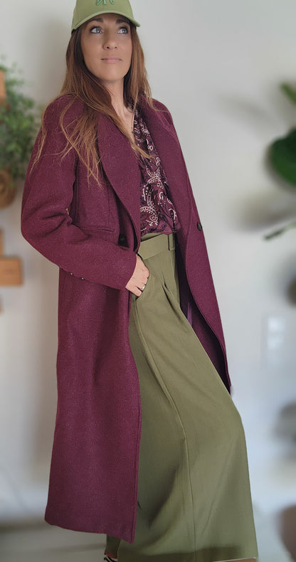 Manteau Long New York Lie de Vin