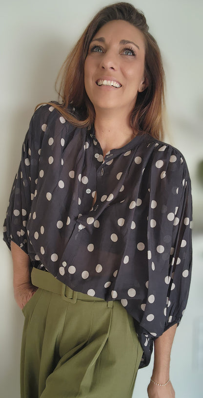 Chemisier à pois VENISE noir
