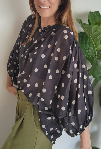 Chemisier à pois VENISE noir