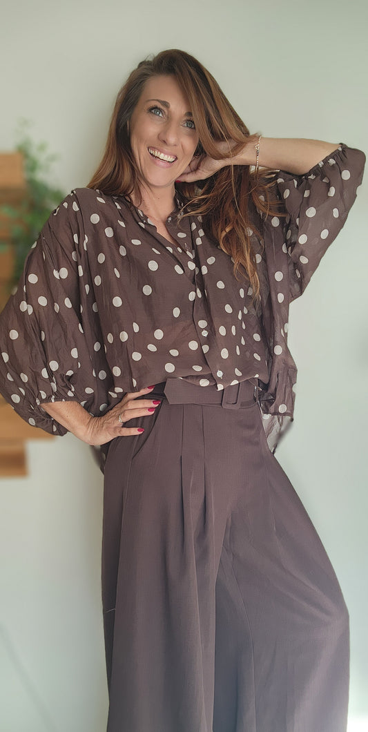 Chemisier à pois VENISE marron