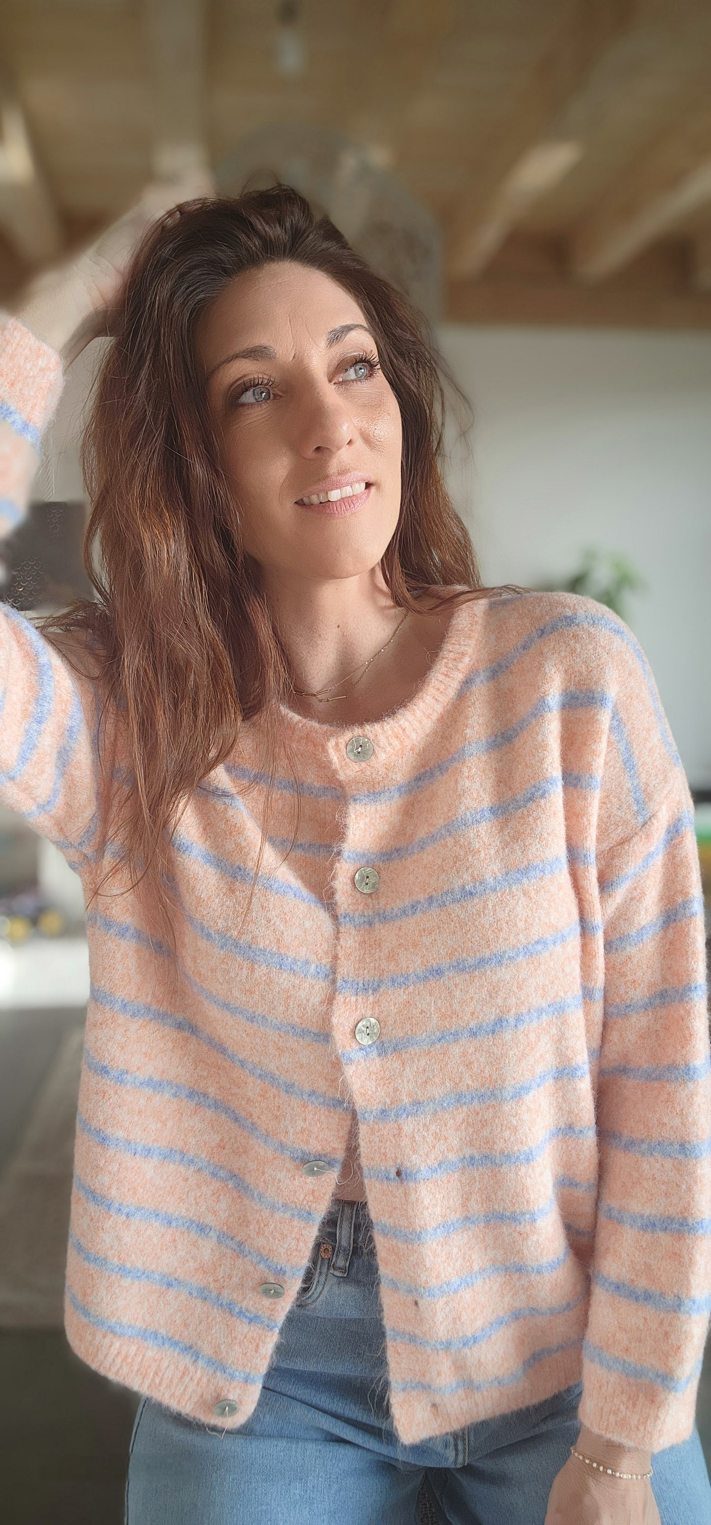 Gilet ALPAPOP Mandarine rayé bleu