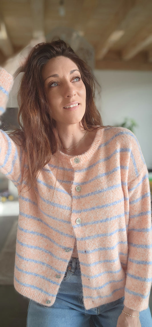 Gilet ALPAPOP Mandarine rayé bleu