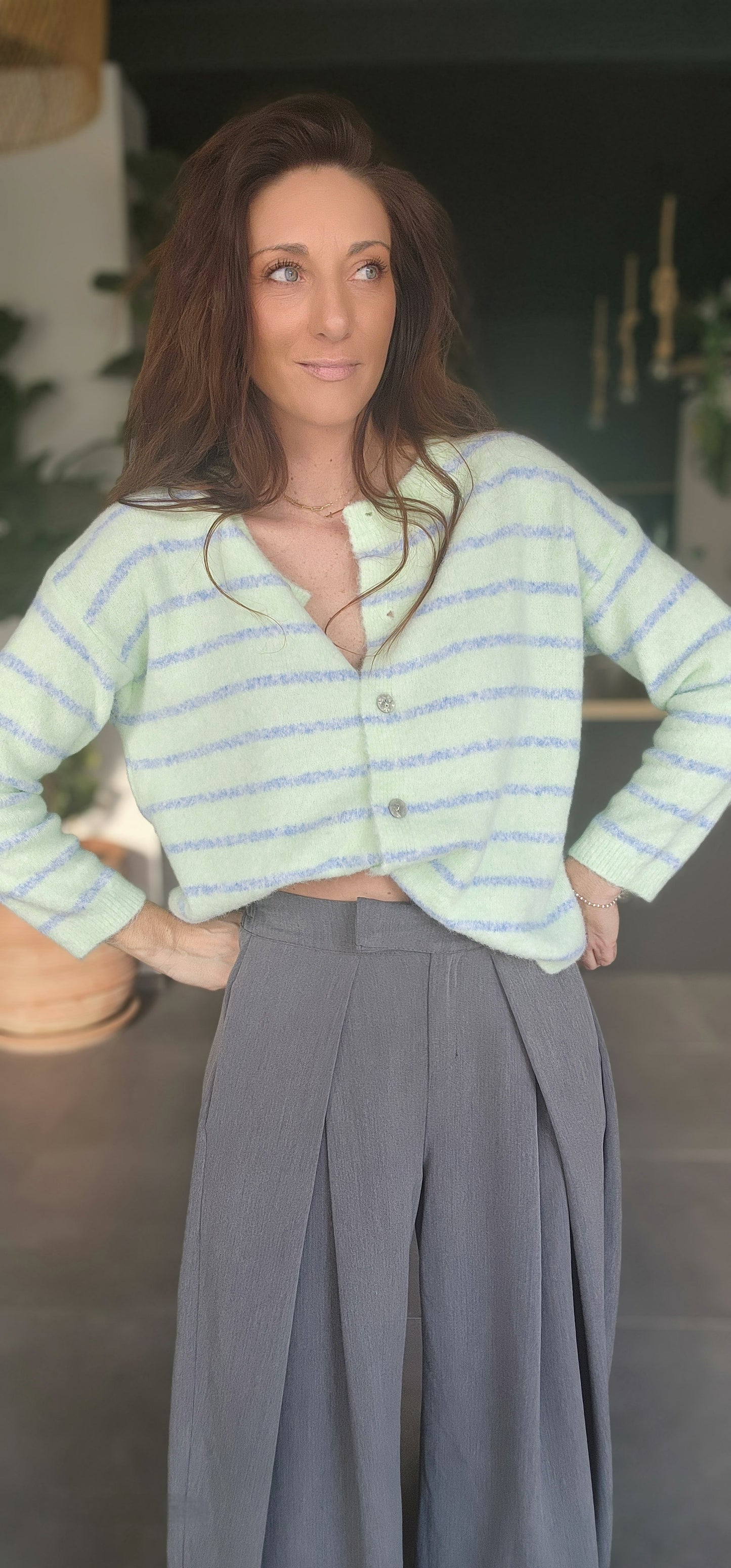 Gilet ALPAPOP Vert rayé Bleu