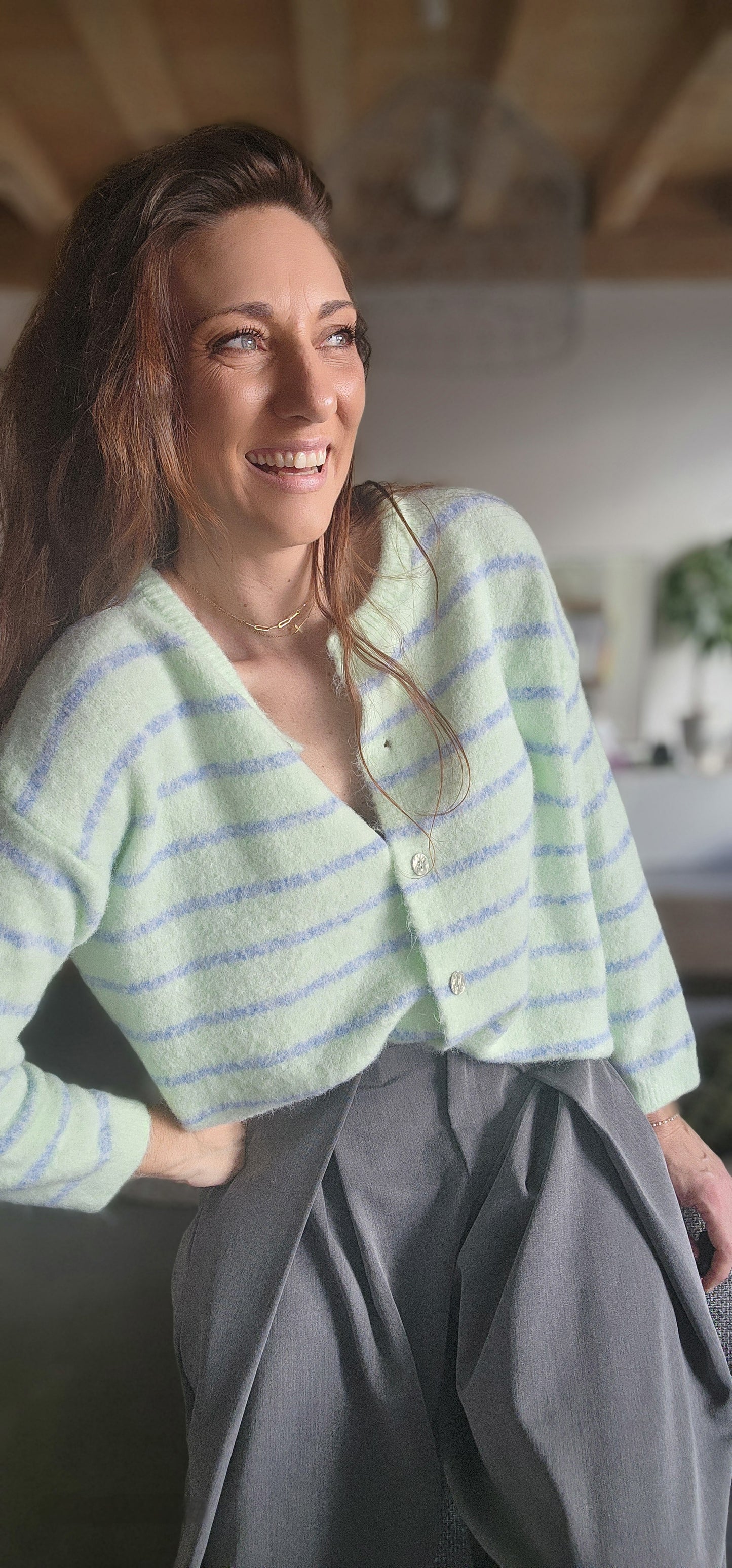 Gilet ALPAPOP Vert rayé Bleu