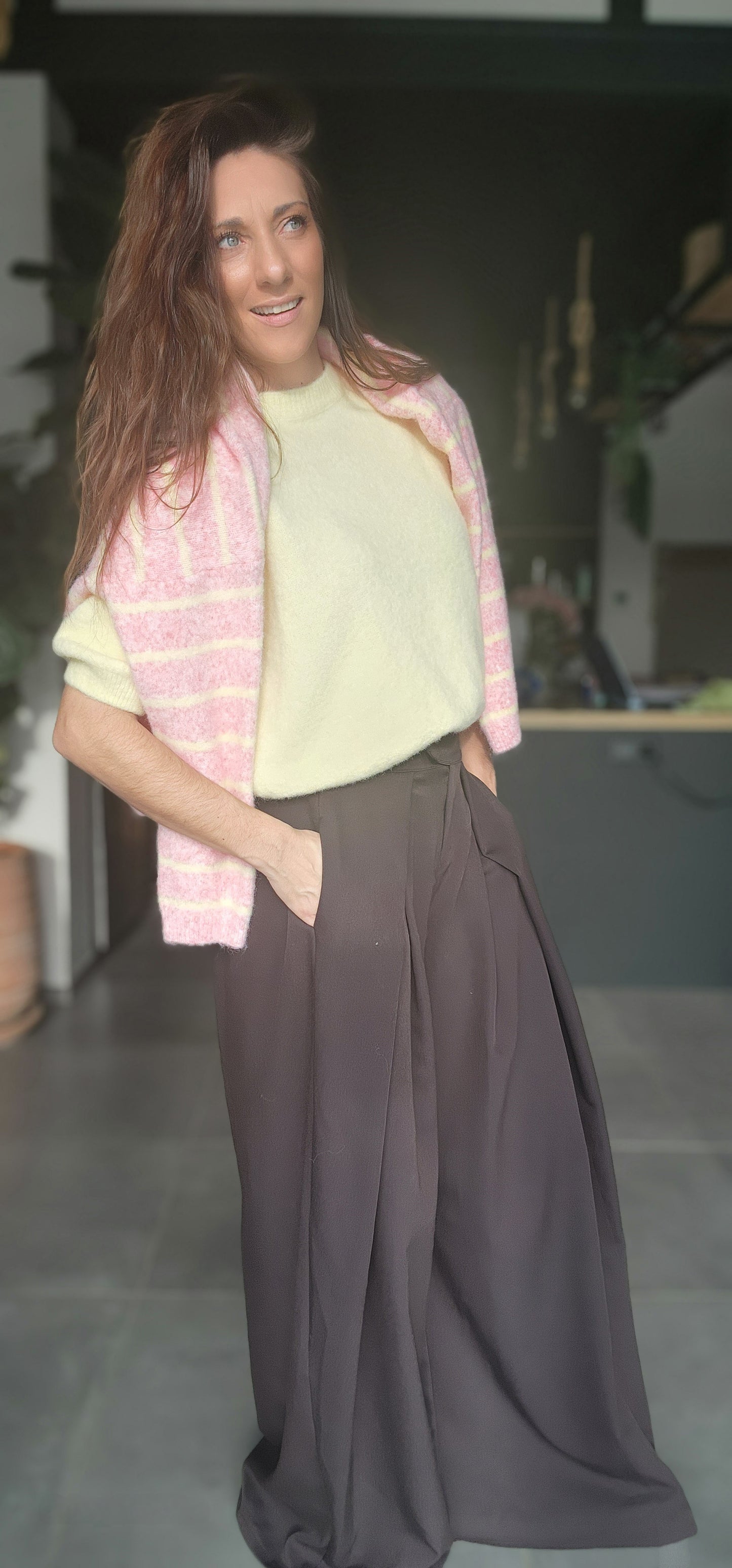 Gilet ALPAPOP Rose rayé jaune