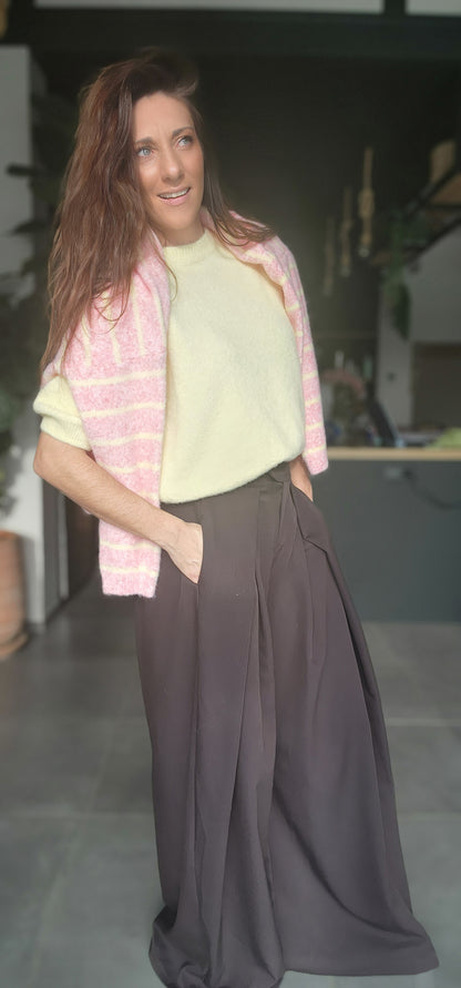 Gilet ALPAPOP Rose rayé jaune