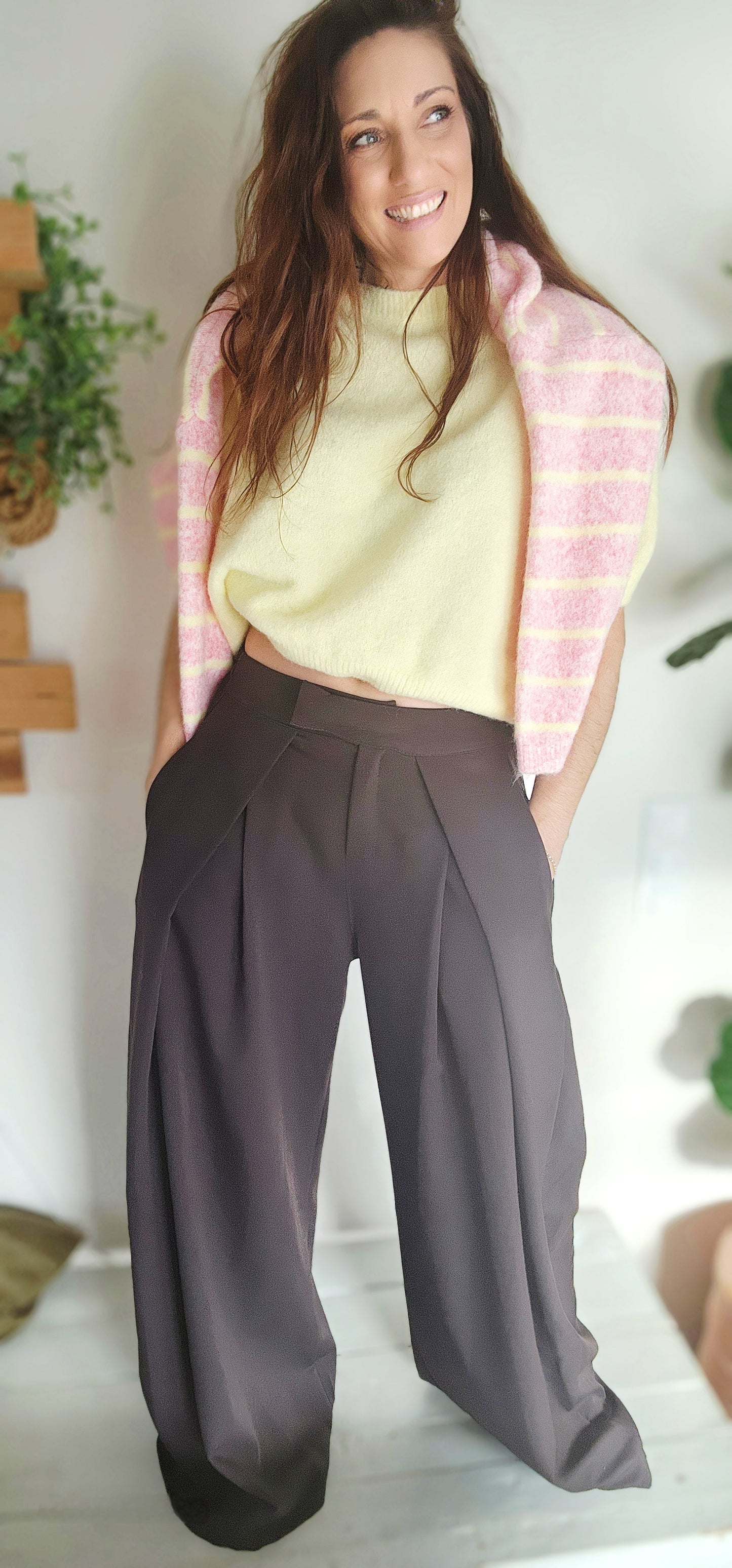 Gilet ALPAPOP Rose rayé jaune