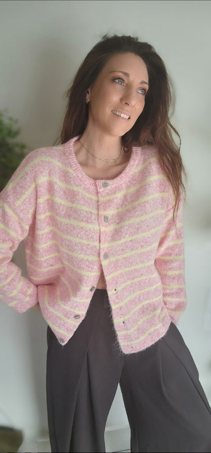 Gilet ALPAPOP Rose rayé jaune