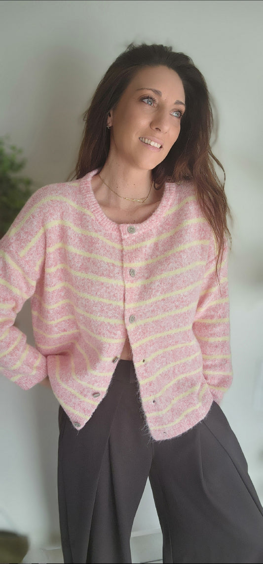 Gilet ALPAPOP Rose rayé jaune