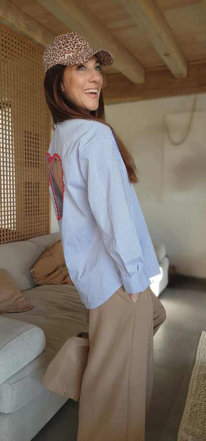 Chemise Cœur Dos Nu Rayée bleu/blanc