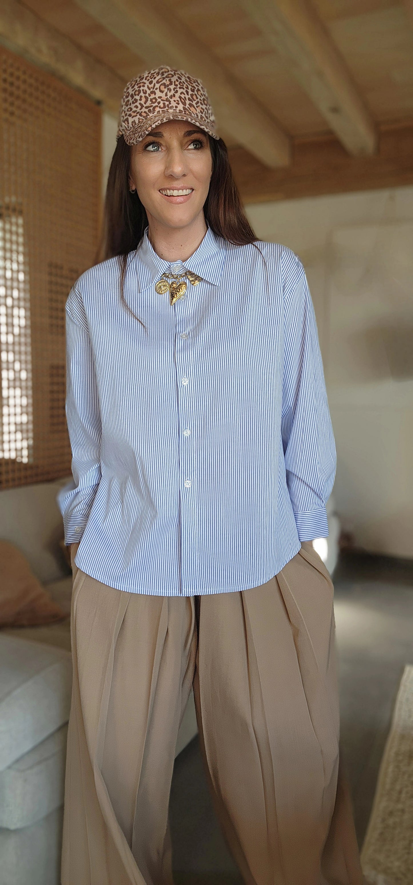 Chemise Cœur Dos Nu Rayée bleu/blanc