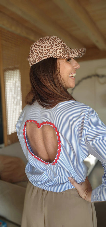 Chemise Cœur Dos Nu Rayée bleu/blanc