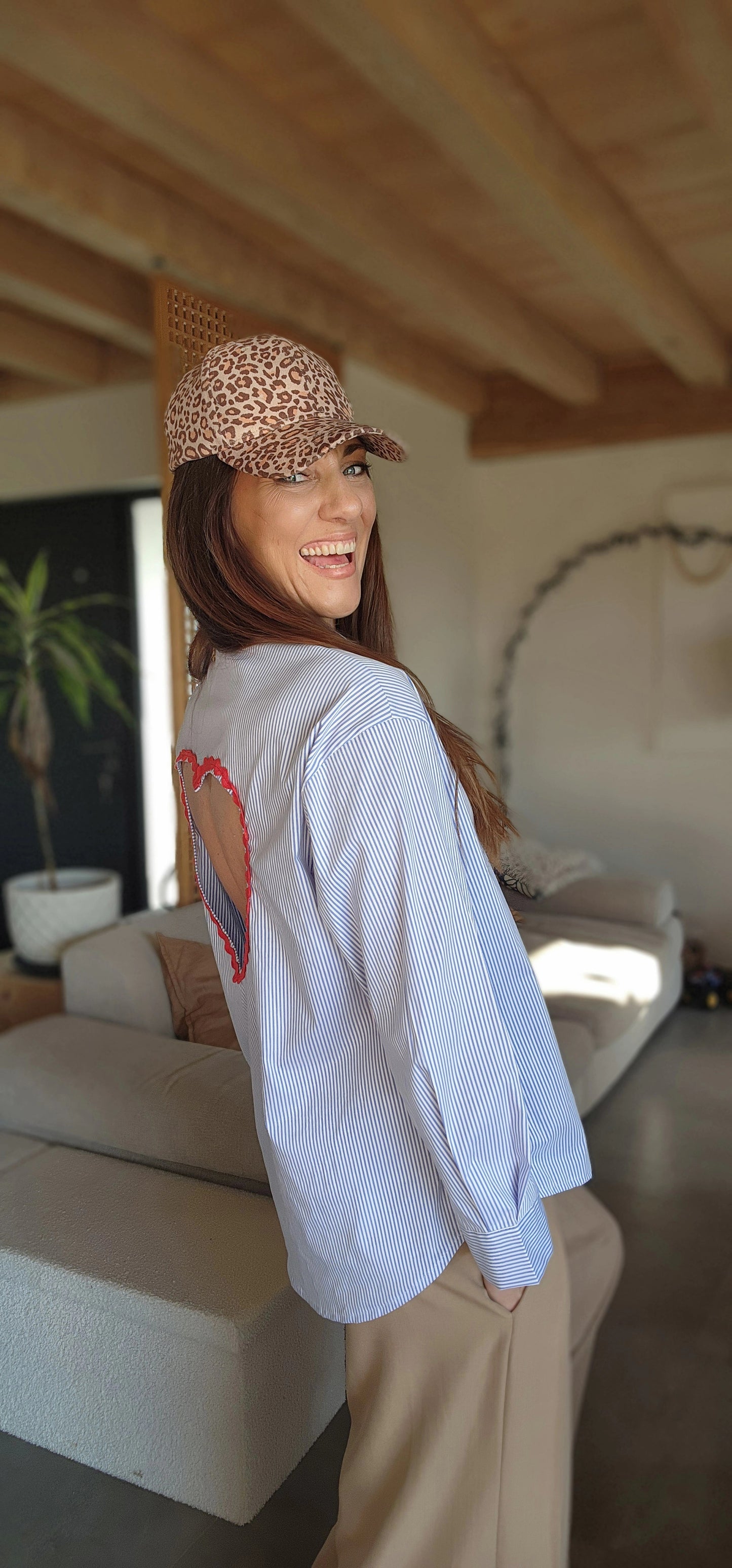 Chemise Cœur Dos Nu Rayée bleu/blanc