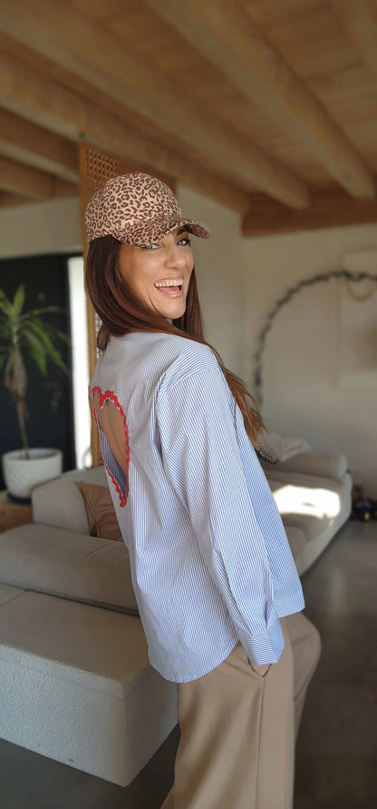 Chemise Cœur Dos Nu Rayée bleu/blanc