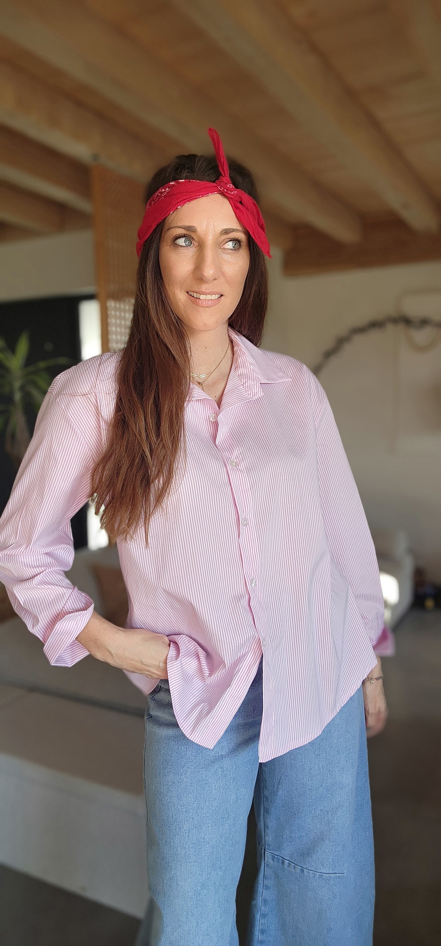 Chemise Cœur Dos Nu rayée Rose/Blanc