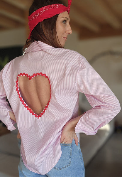 Chemise Cœur Dos Nu rayée Rose/Blanc