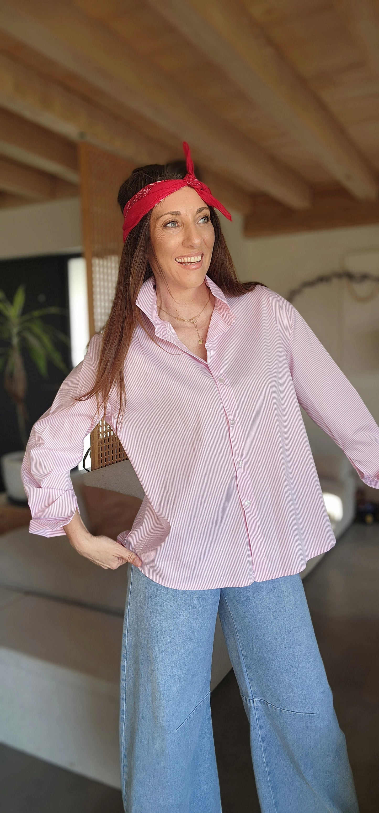 Chemise Cœur Dos Nu rayée Rose/Blanc