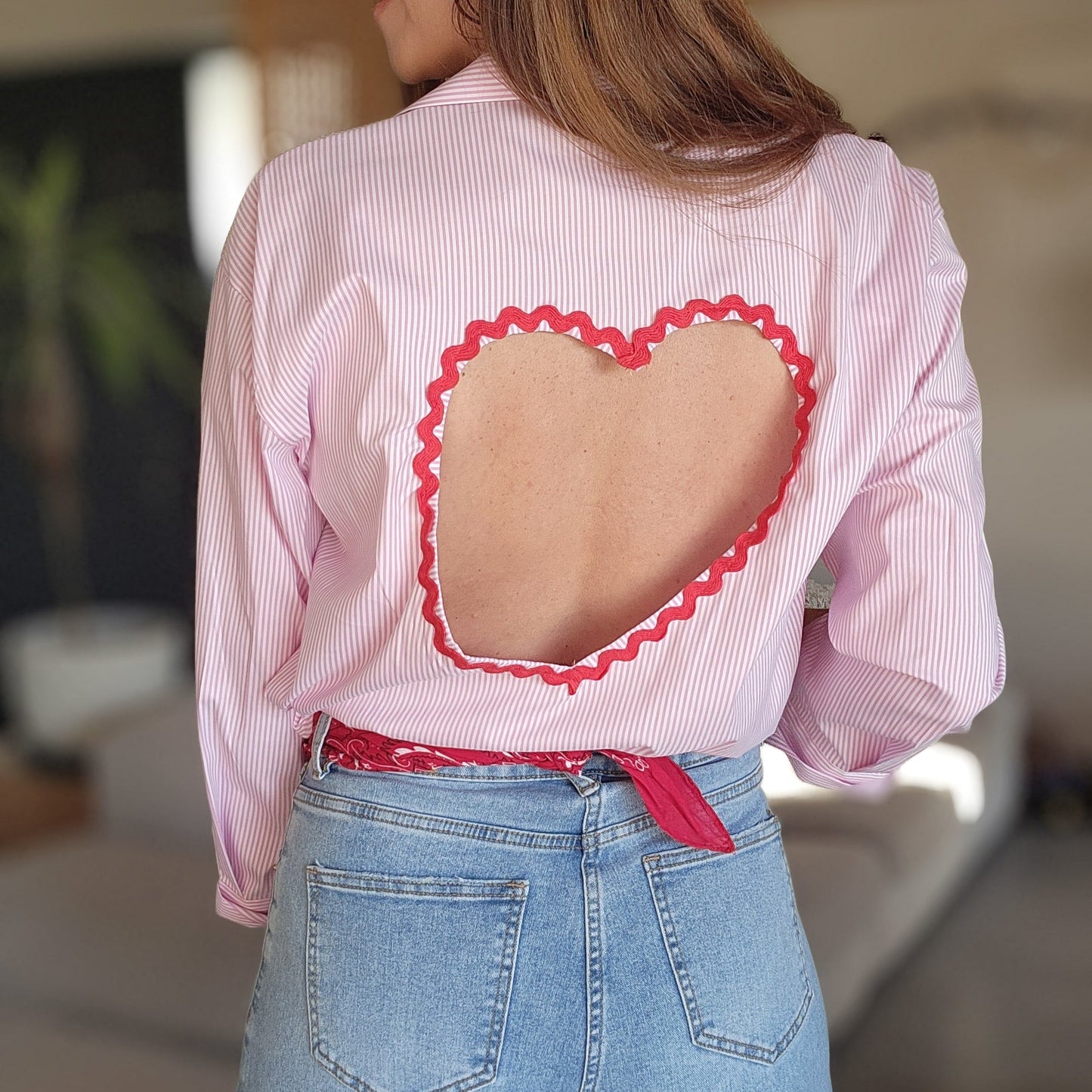 Chemise Cœur Dos Nu rayée Rose/Blanc