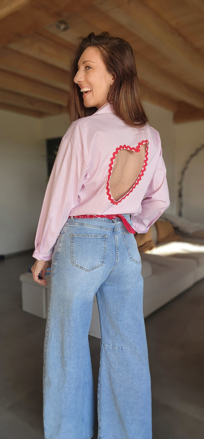 Chemise Cœur Dos Nu rayée Rose/Blanc
