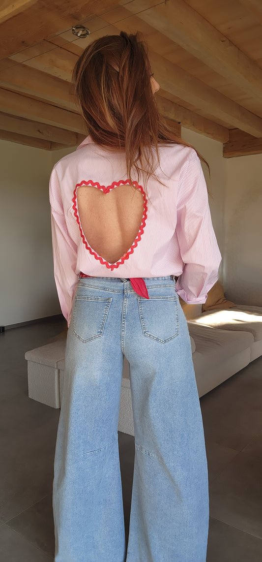 Chemise Cœur Dos Nu rayée Rose/Blanc
