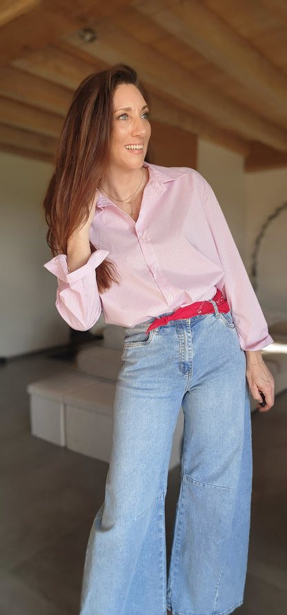 Chemise Cœur Dos Nu rayée Rose/Blanc