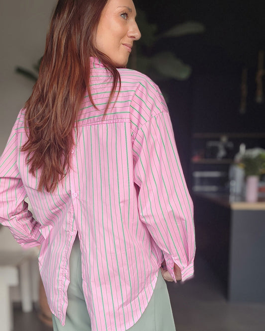 Chemise ISA Rose / Rayée verte