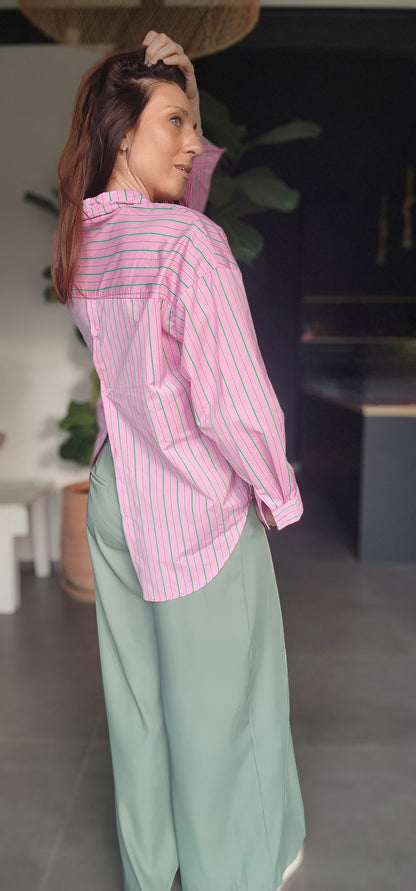 Chemise ISA Rose / Rayée verte