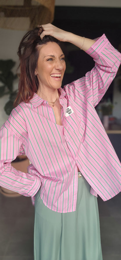 Chemise ISA Rose / Rayée verte