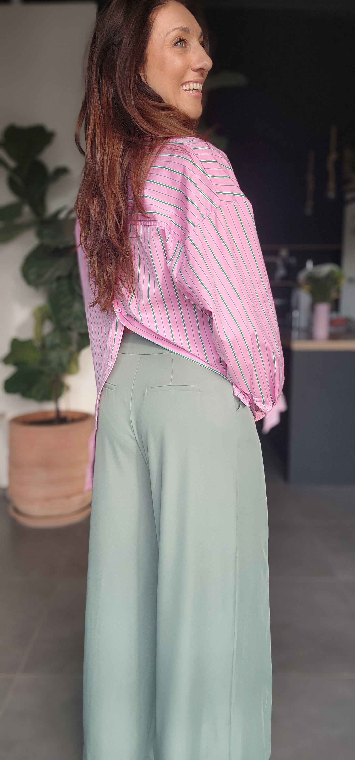 Chemise ISA Rose / Rayée verte