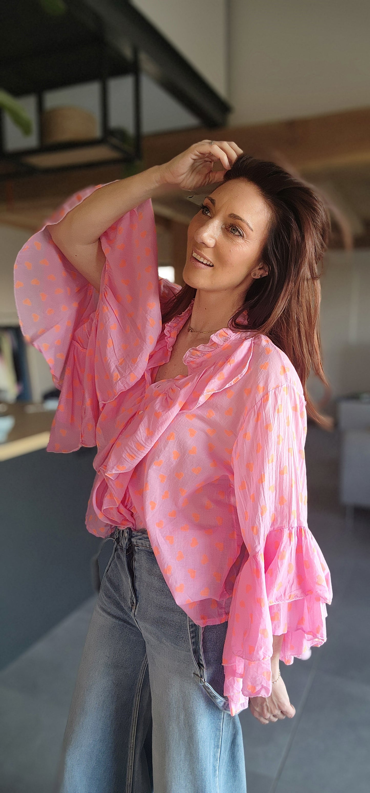 Chemise Volant IBIZA fushia / Cœur orange