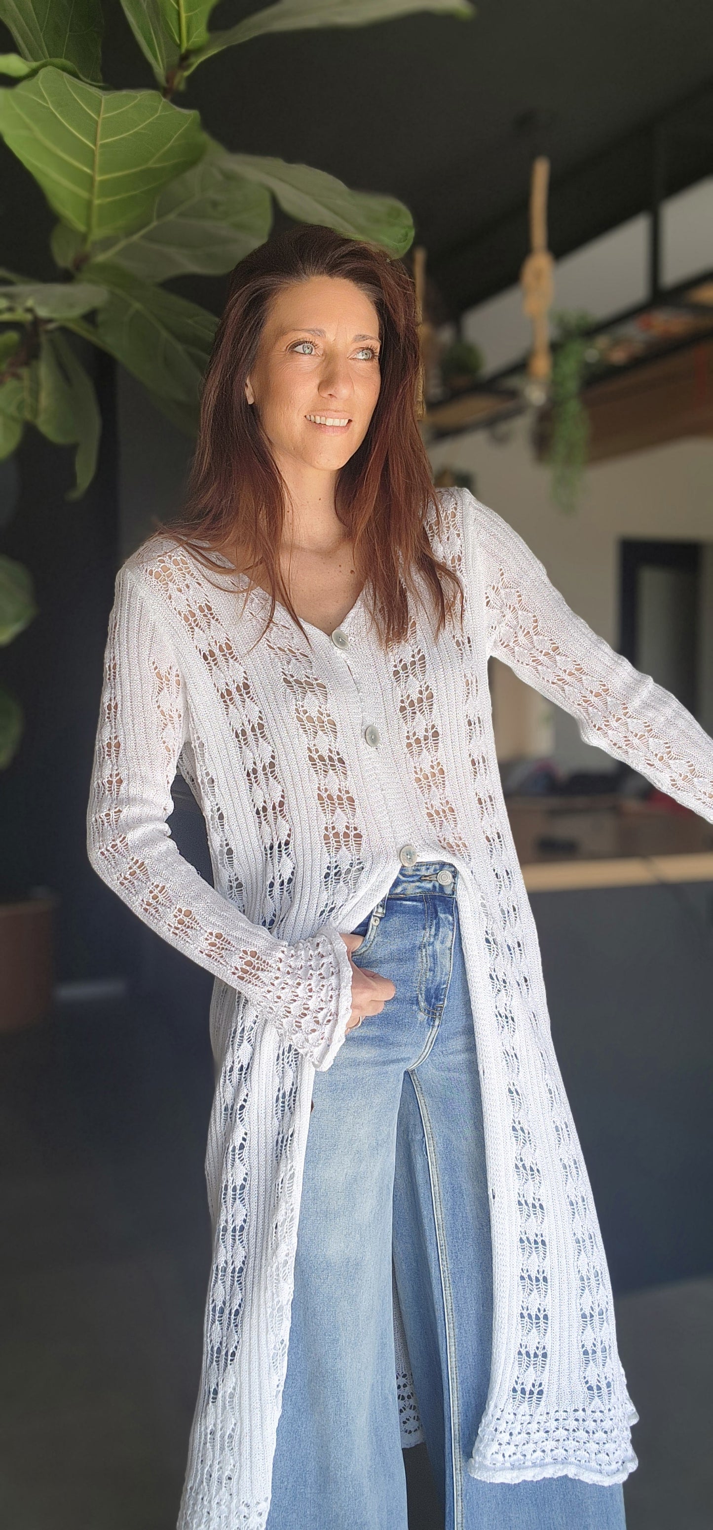 Gilet long / Robe Crochet TULUM Blanc